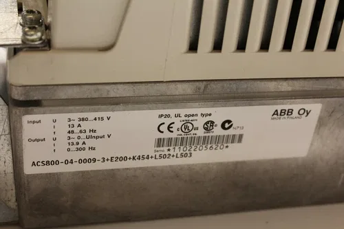 ABB ACS800-04-0009-3+E200+K454+L502+L503 Drive 13 9A 2