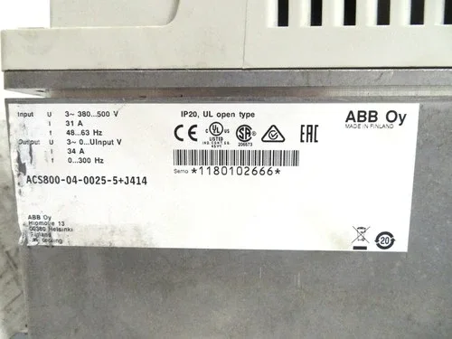 ABB ACS800-04-0025-5+J414 25HP AC VS Drive 480V 34A 25 HP 18.5kW Hz Converter Oy 2