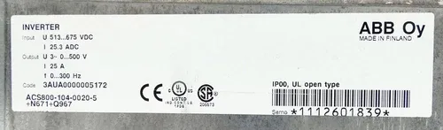 ABB Oy ACS800-104-0020-5+N671+Q967 Inverter No Base Plate +2x Adapters 3