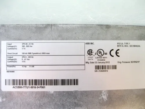 ABB ITT PumpSmart ACS800-ITTU1-0016-5+P901 AC Drive 15 HP 380-500 VAC D3 3