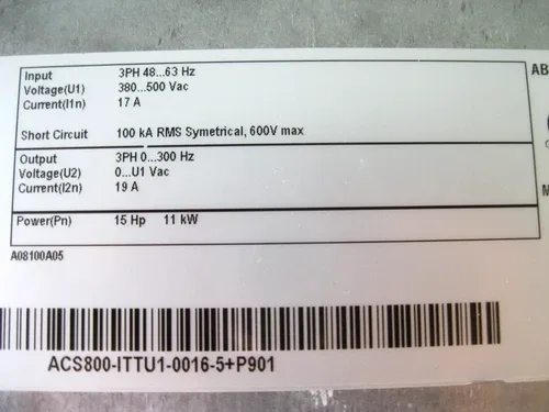 ABB ITT PumpSmart ACS800-ITTU1-0016-5+P901 AC Drive 15 HP 380-500 VAC D3 4