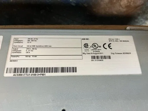 ABB ACS800-ITTU1-0100-5+P901 ITT PUMPSMART VFD VAR FREQUENCY DRIVE 100HP 124A 3
