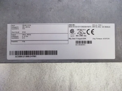 ABB ACS800 AC Drive 5HP 208-240V ACS800-U1-0006-2+P901 (2) 2