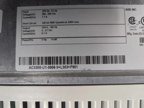 ABB ACS800-U1-0006-5+L503+P901 Drive ACS800-U1-0006-5+L503 +P901 4