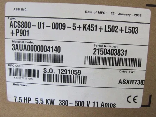 ABB ACS800-U1-0009-5+K451+L502+L503+P901 7.5 HP 5.5 KW 380-400V 11 AMP AC DRIVE 2