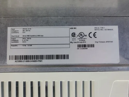 ABB ACS800-U1-0009-5+N685+P901 Drive 7.5HP 10A 3PH 1D-15.1 4