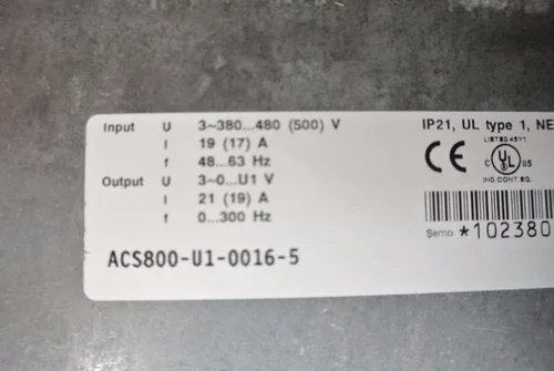 ABB ACS800-U1-0016-5 AC Drive 380/480Vac 4