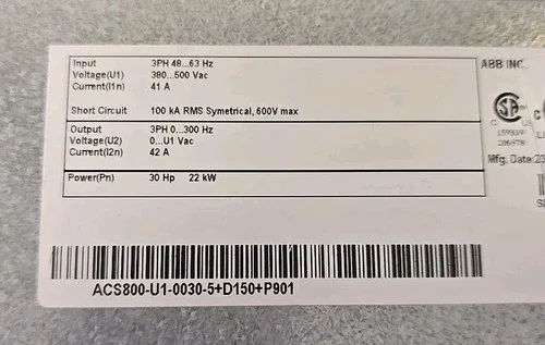ABB ACS800-U1-0030-5+D150+P901 30HP 500V 3Ph 109kA Drive 2