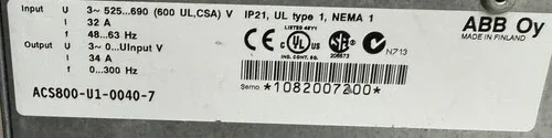 ABB ACS800-U1-0040-7 3-Phase 525-690V 30HP Variable Frequency Drive 4