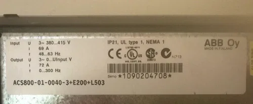 ABB ACS800-01-0040-3+E200+L503 AC DRIVE 