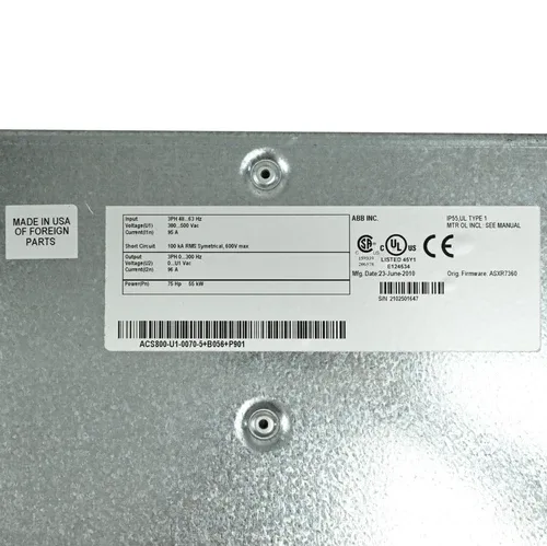 ABB ACS800-U1-0070-5+B056+P901 Variable Frequency Drive 3PH 380-500VAC 98A 75HP 3