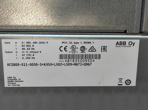 ABB ACS800-U11-0050-5+K454+L502+L509+N671+Q967 Drive ACS800-U11-0050-5 2