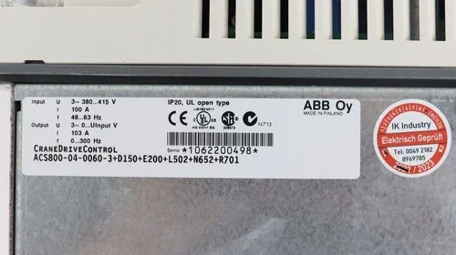 ABB ACS800-04-0060-3+D150+E200+L502+N652+R701 Crane Drive Control GREAT 3