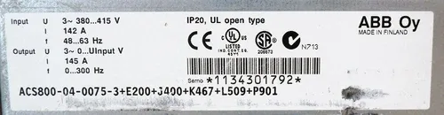 ABB ACS800-04-0075-3+E200+J400+K467+L509+P901 75kW 145A Frequency Inverter 3