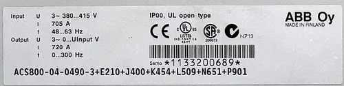 ABB ACS800-04-0490-3+E210+J400+L509+N651+P901 400kW 720A Frequency Inverter 3