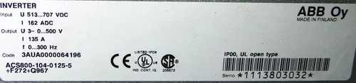 ABB Oy ACS800-X04 ACS800-104-0125-5+F272+Q967 135A Inverter 3