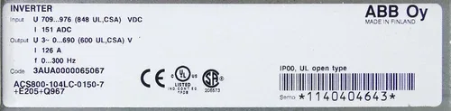 ABB ACS800-104 ACS800-104LC-0150-7+E205+Q967 Inverter 709 973VDC 126A - Unused 3