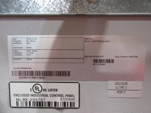 ABB ACS800 AC Drive ACS800-PC-0400-5+B055 400HP 3Ph Breaker Disconnect 4