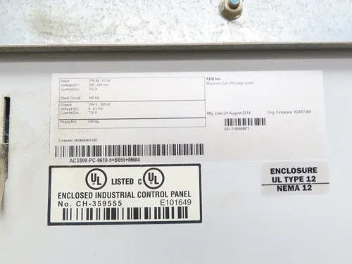 ABB ACS800-PC-0610-5+B055+M604 VFD Variable Speed AC Drive 600Hp 480V 3Ph 2