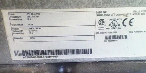 ABB ACS800-U1-0060-5+L503+P901 60HP 380-500V 3PH AC Drive 3