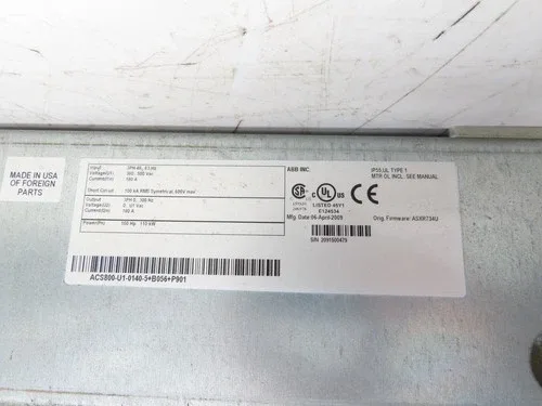 ABB ACS800-U1-0140-5+B056+P901 VFD Variable Speed AC Drive 150Hp 480V 3Ph 2