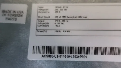ABB ACS800-U1-0140-5+L503+P901 Ac Vfd Drive 150hp 4