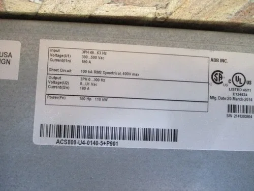 ABB ACS800-U4-0140-5+P901 380-500VAC 180A 2