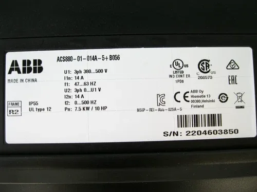 ABB ACS880-01-014A-5+B065 AC Drive 380-500 VAC 10 HP Bluetooth F15 2