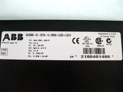 ABB ACS880-01-021A-5+B056+L525+L526 AC Drive 15 HP 380-500 VAC 3 Ph READ H20 2