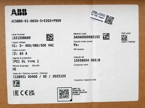 ABB ACS880-01-065A-5+E202+P909 37kW Frequency Inverter 65A 400VAC 2