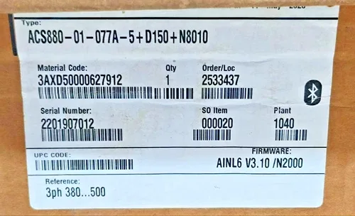 ABB ACS880-01-077A-5+D150+N8010 VARIABLE FREQUENCY DRIVE 60HP 45kW 77A 3PH 2