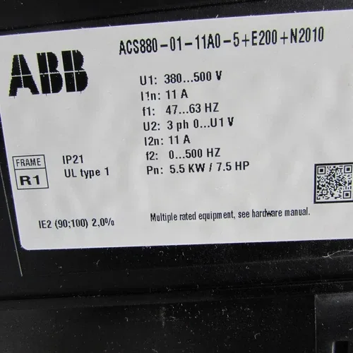 ABB ACS880-01-11A0-5+E200+N2010 VFD 3ph/380-500V/7.5hp MAKE OFFER 3