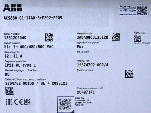 ABB ACS880-01-11A0-5+E202+P909 5.5kW Frequency Inverter 11A 400VAC 2