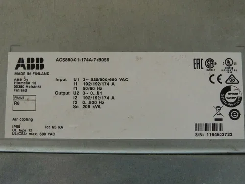 ABB ACS880-01-174A-7+B056 LV AC Industrial Wall-Mounted Drive 174A 208kVA 3