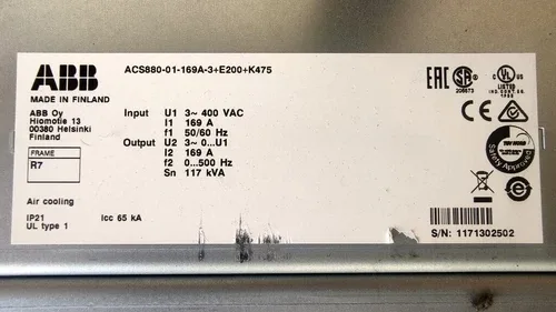 ABB AC Variable Frequency Drive ACS880-01-169A-3+E200+K475 75 90 kW 3