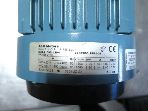 ABB M3AA 090 LB-4 22609PO 295/008 2.5kW Motor 220-480Vac 2