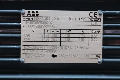 ABB M3aa 090 Ld 6 3 ~ Electric Motor 1.1kw 935 1/min M3aa090ld6 Unused 3