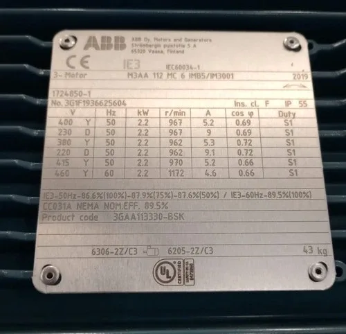 ABB Brevini B2002086 x 36 Gear Box Motor M3AA-112-MC-6-IMBS/IM3001 ratio 36 2