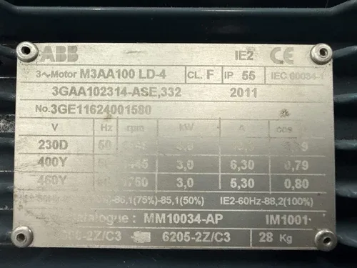 ABB M3AA100 LD-4 3 Phase Electric Motor 3kW 4HP 230/400/460V IE2 IP55 2