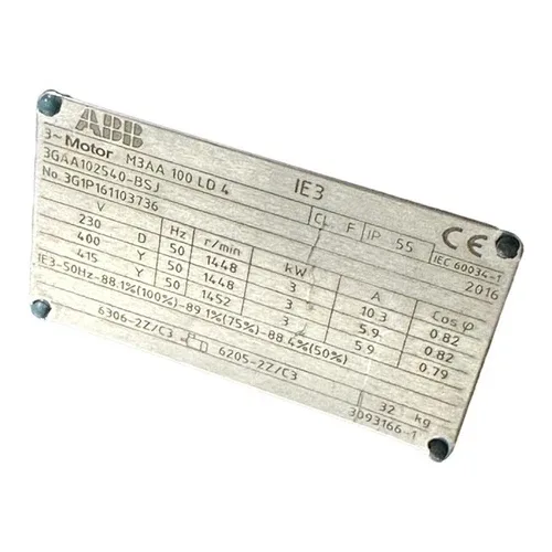 ABB M3AA100 LD4 Electric Motor 3kW 230/400V 10.3A 1500rpm 3 Phase 2