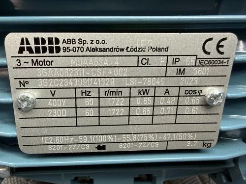 ABB M3AA63A-4 3-Phase 60Hz Low Voltage Aluminum Frame Industrial Motor 4