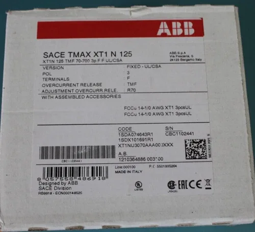 ABB TMAX XT1 N 125 TMAX XT1 N 125 70-700 3 POLE 70A SACE CIRCUIT BREAKER 2