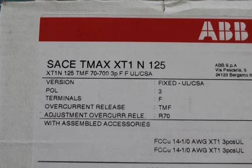 ABB TMAX XT1 N 125 TMAX XT1 N 125 70-700 3 POLE 70A SACE CIRCUIT BREAKER 3