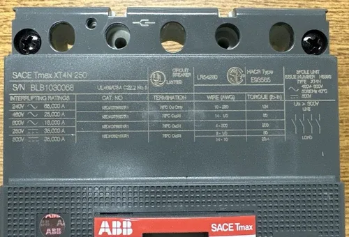 ABB SACE TMAX XT4 N 250 3P 250A 600VAC 500VDC CIRCUIT BREAKER - 3