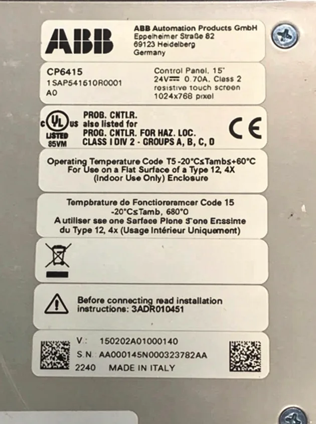 ABB CP6415 1SAP541510R0001 Control Panel TFT Touch Screen 2