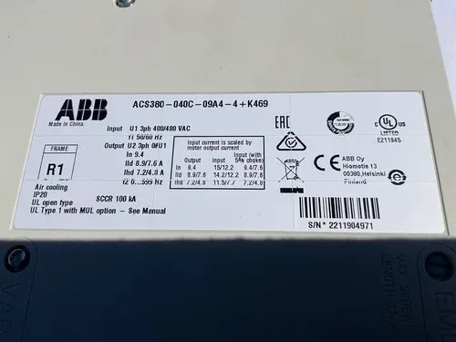 ABB ACS380 AC Drive ACS380-040C-09A4-4+K469 3Ph 2