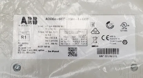 ABB ACS380-040C-09A4-4+K490 Variable Frequency Drive with Ethernet IP Card 3HP 4