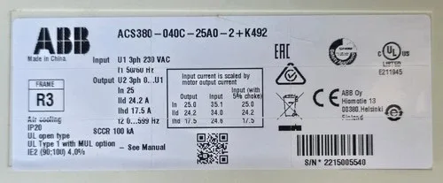 ABB ACS380-040C-25A0-2+K492 Drive ACS380 Series AC Drive 3