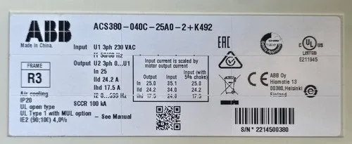 ABB ACS380-040C-25A0-2+K492 Drive ACS380 Series AC Drive 4