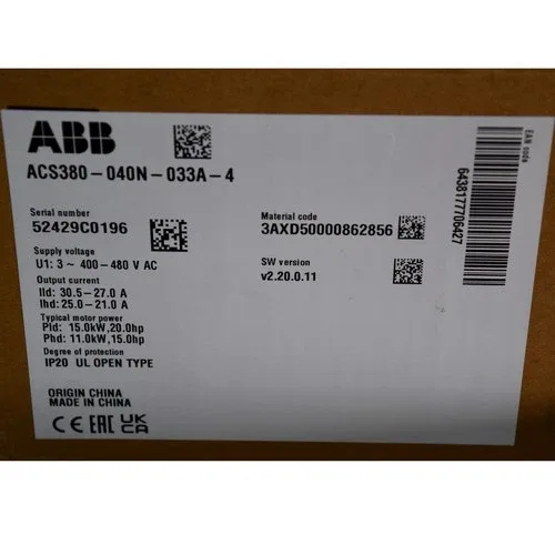 ABB ACS380 VFD Drive ACS380-040N-033A-4 20HP / 15HP 380-480V 33A Frame R3 4